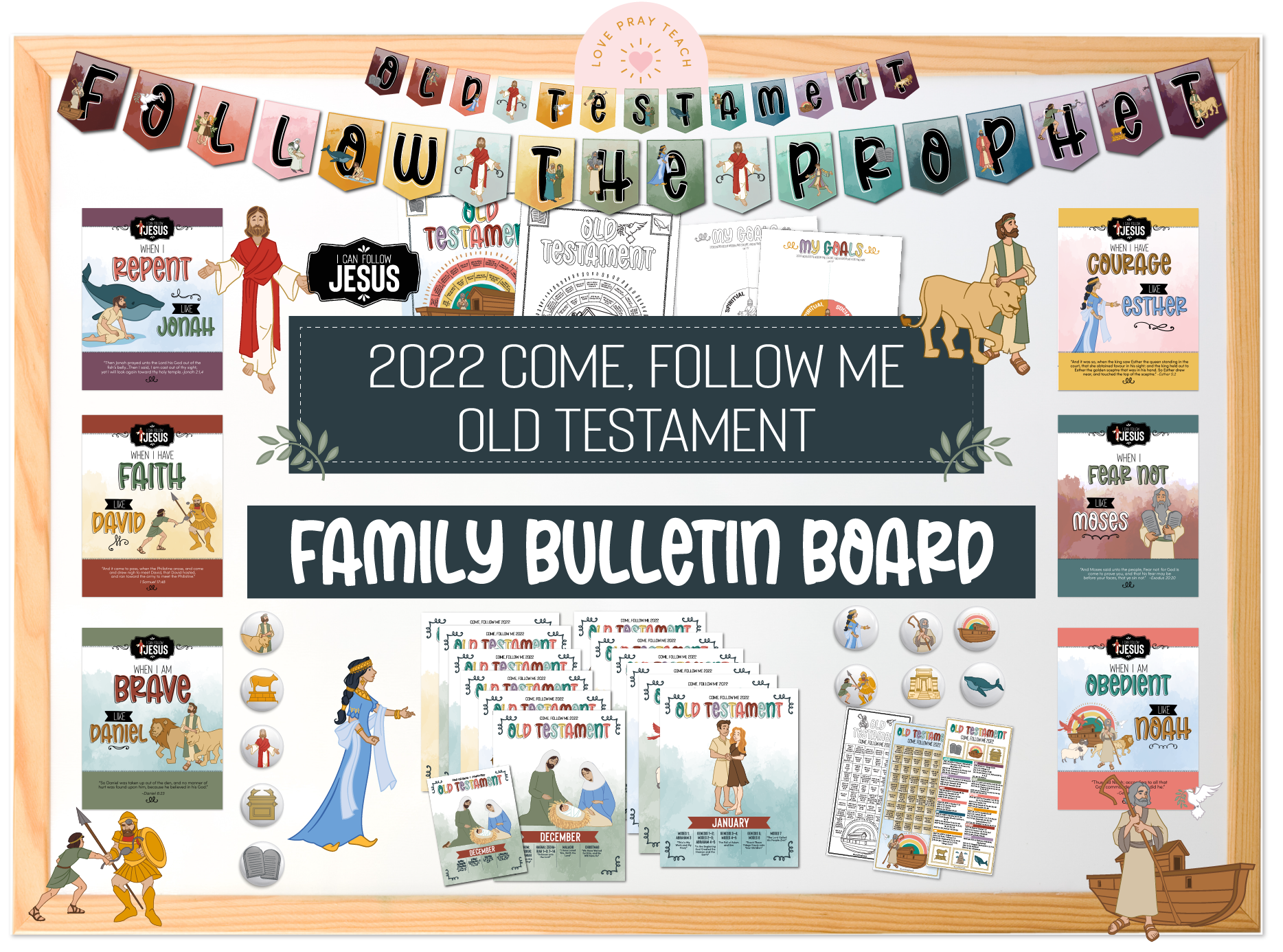 2022 Come, Follow Me Old Testament Family Bulletin Board LovePrayTeach.com